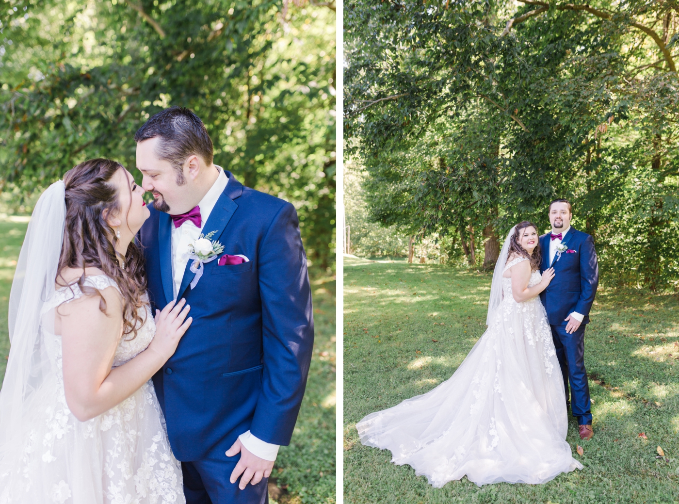 Burgundy and navy bridal party Bride and groom portraits in Fairmont, West Virginia