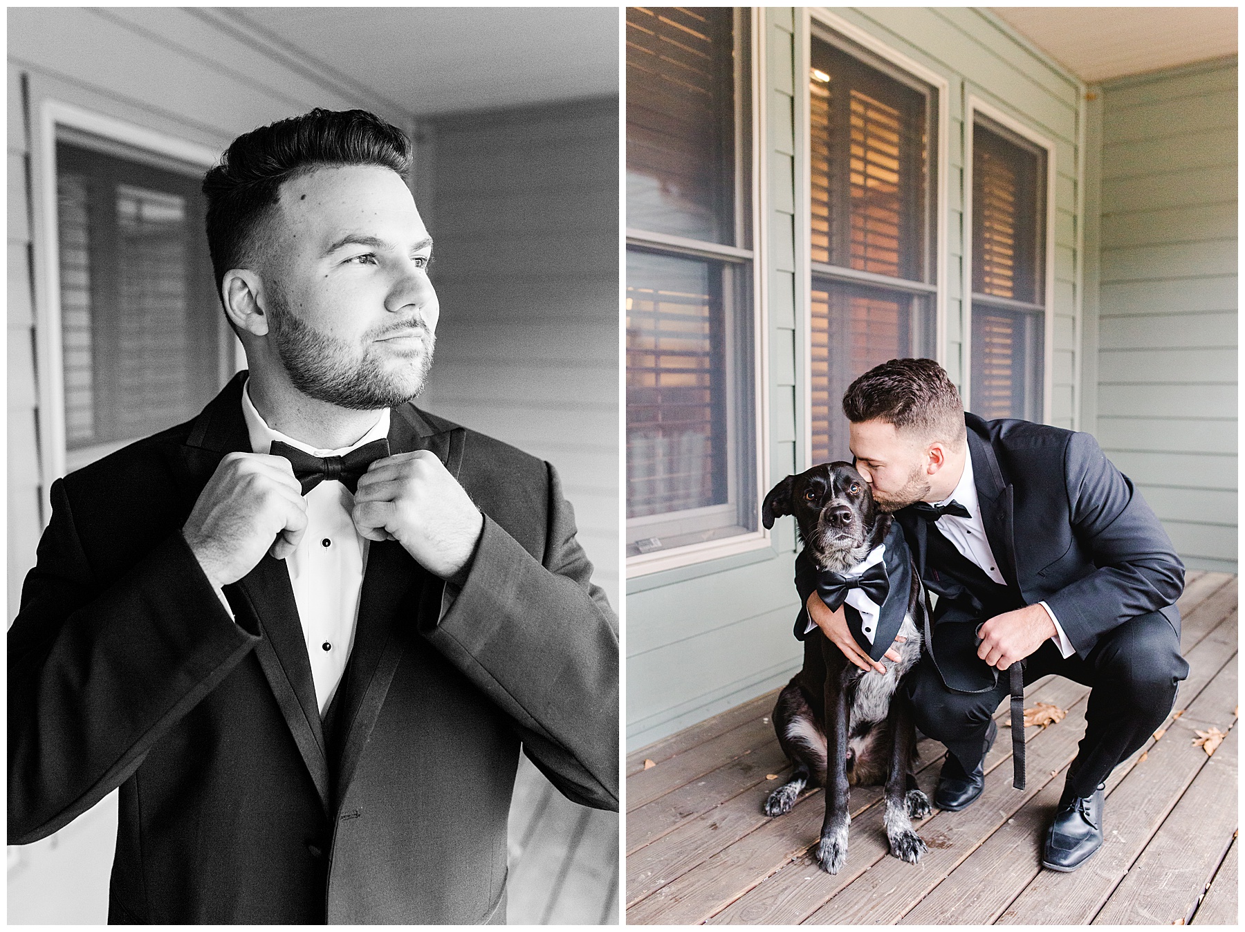 Groom Getting Ready with Dog