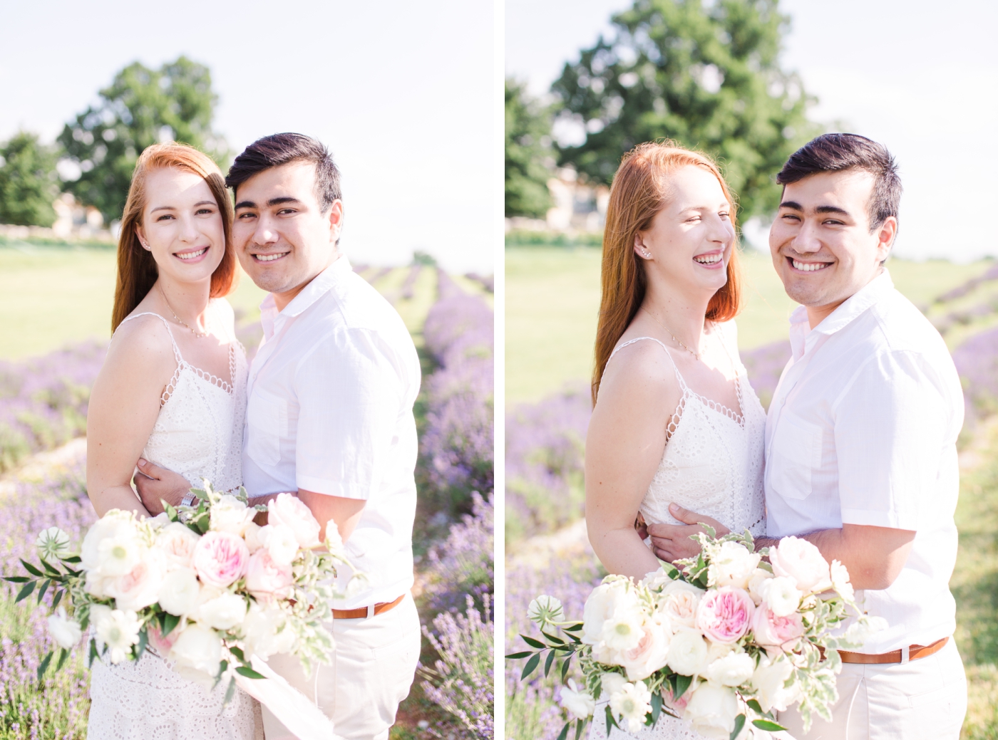 Summer engagement sessions in a lavender field