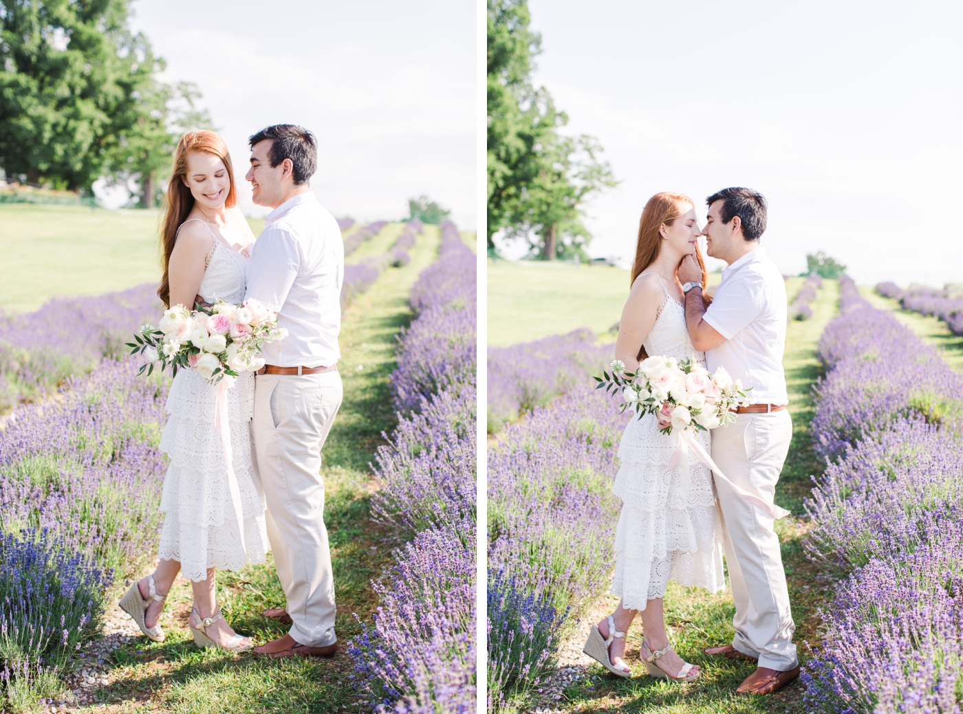 Sunset engagement session at Springfield Manor in their lavender field