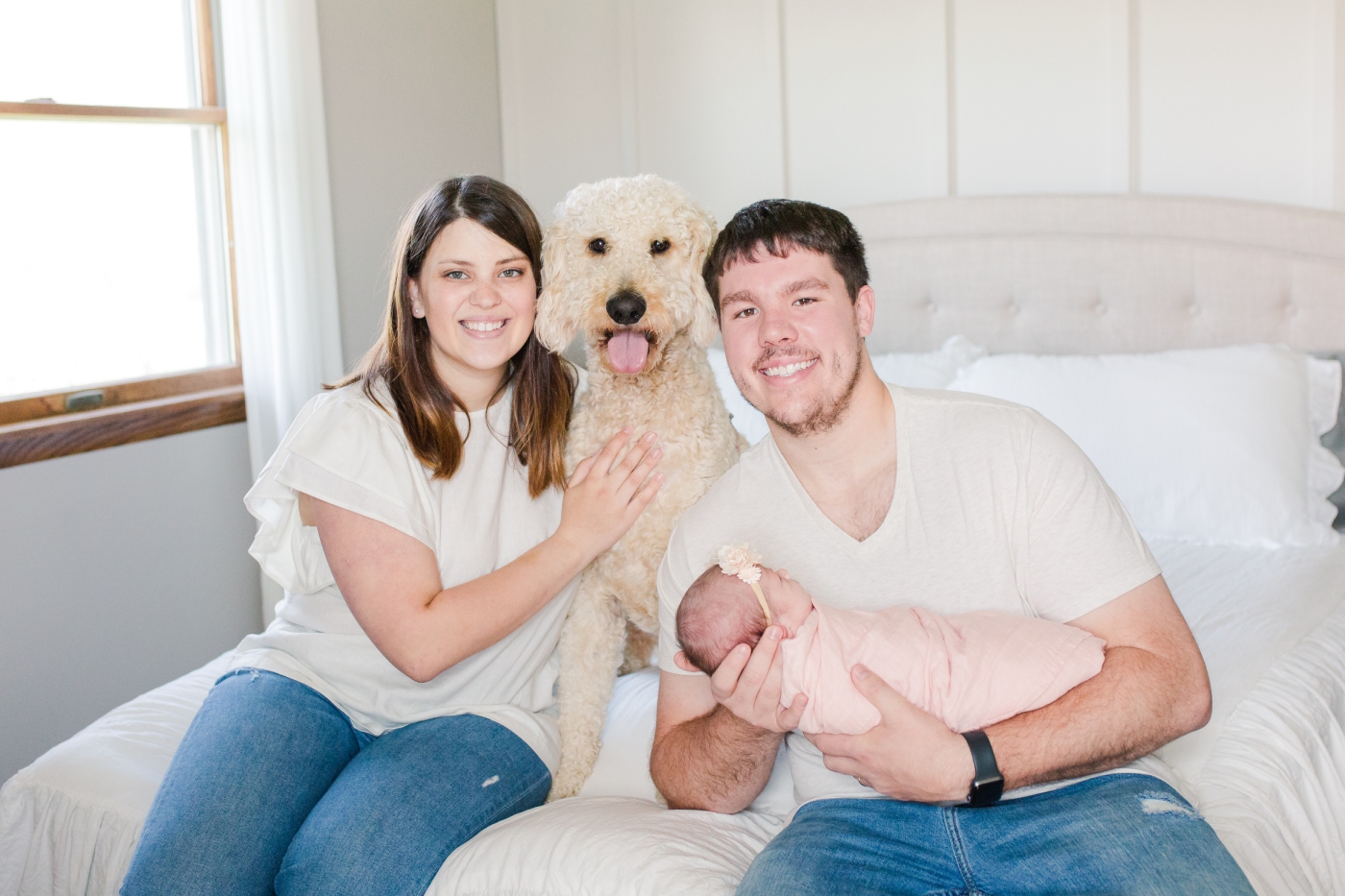 Newborn session with the golden doodle