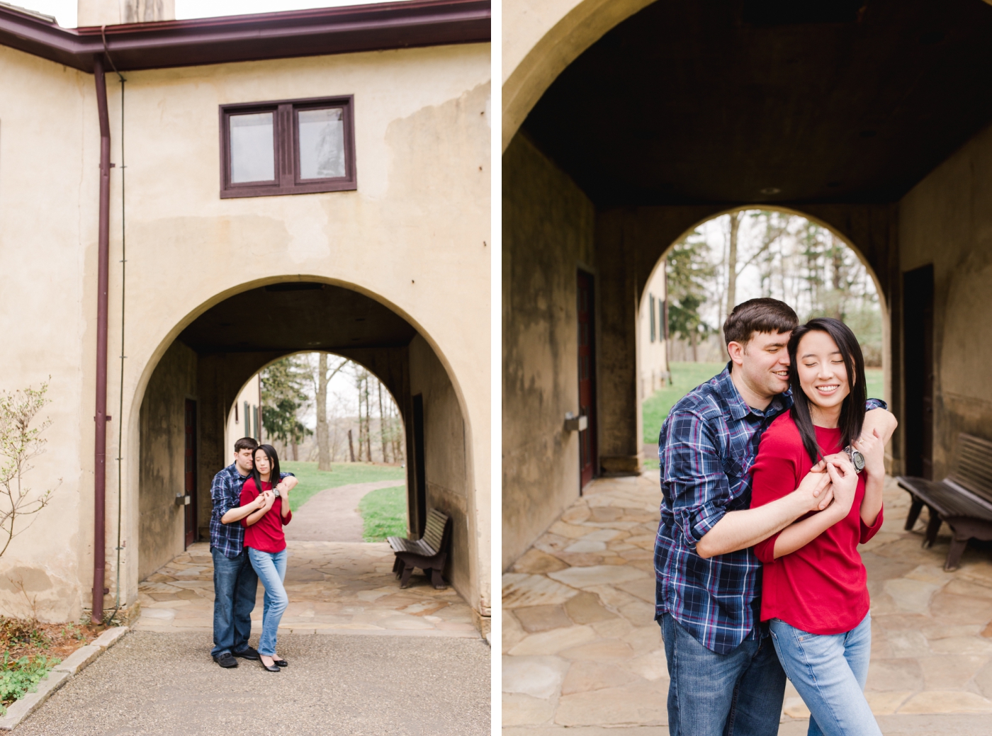 Blue and red engagement session outfits