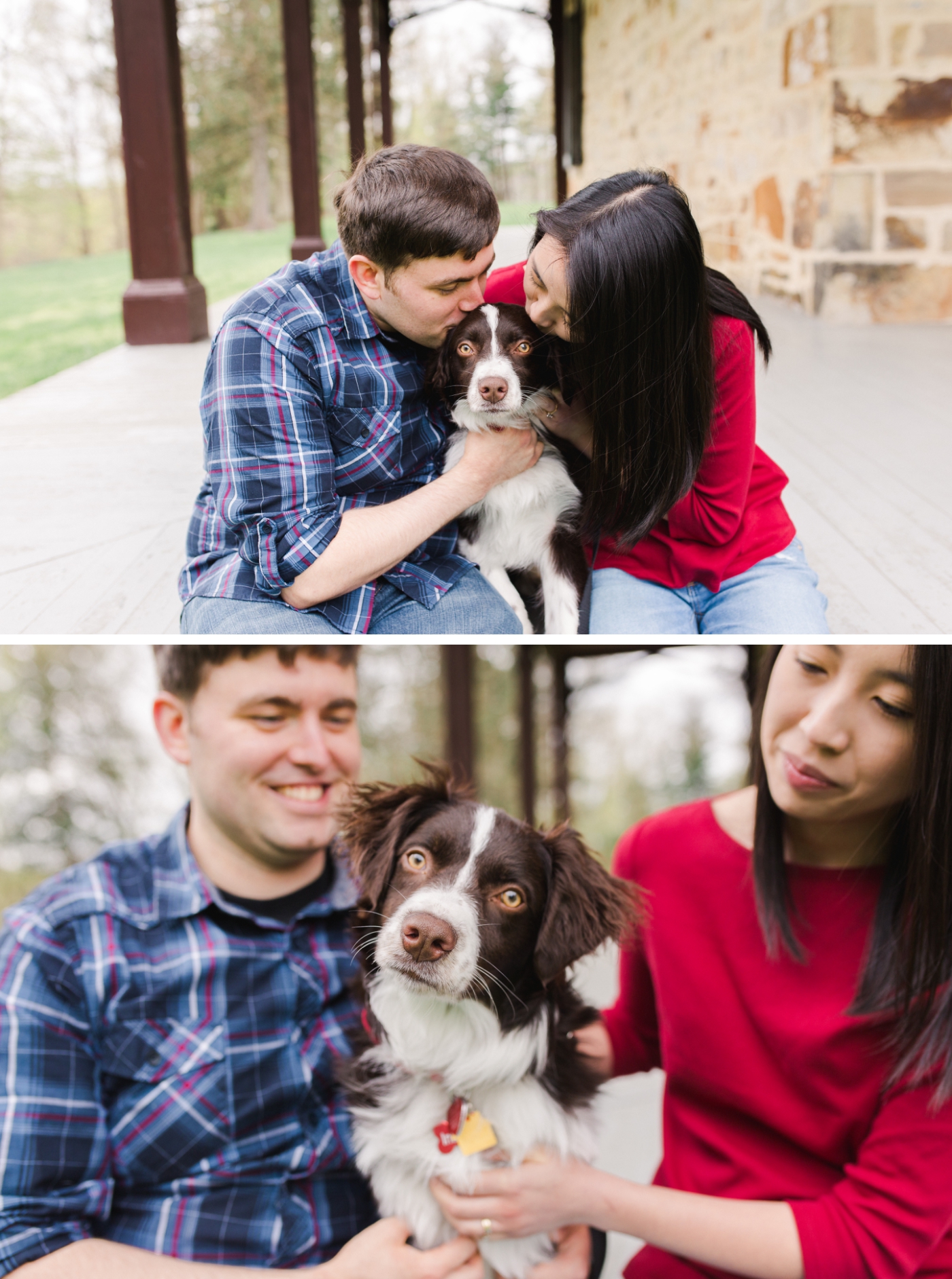 Engagement session poses with a dog