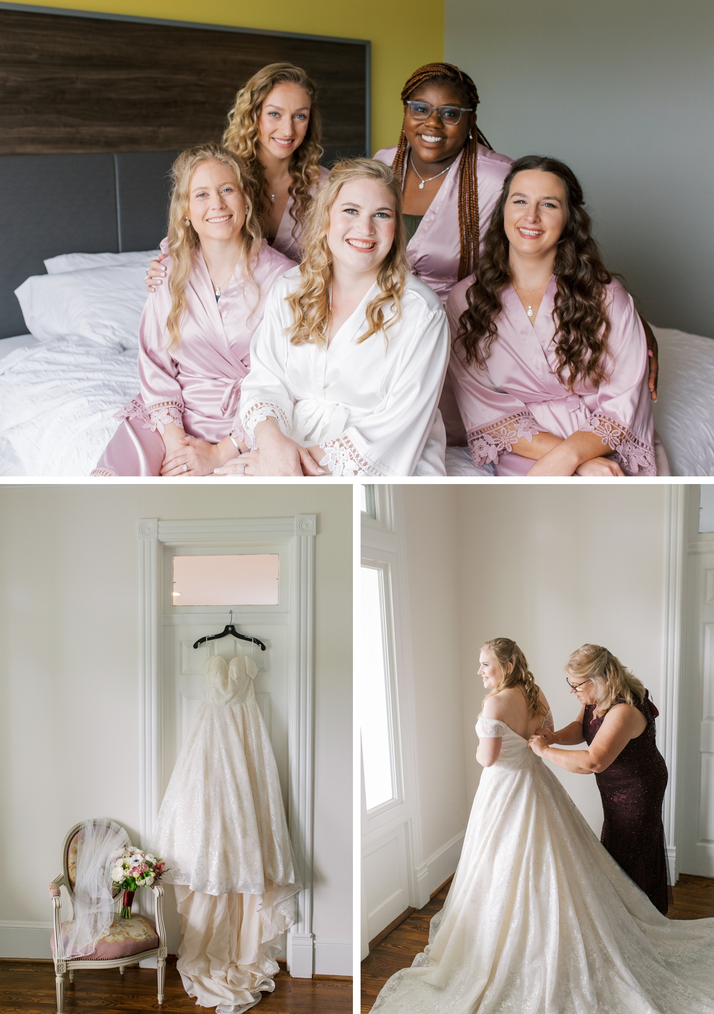 Bride and her bridal party getting ready at Bristow Manor