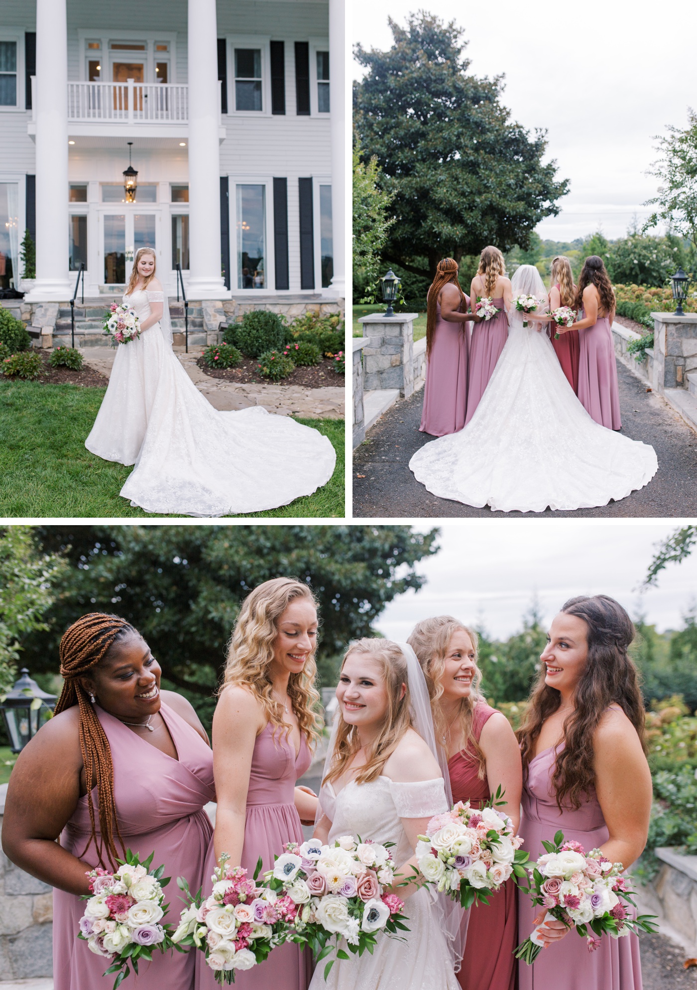 Blush and rose chiffon bridesmaids dresses by Azazie