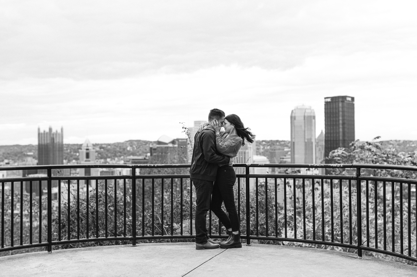 Engagement session overlooking downtown Pittsburg